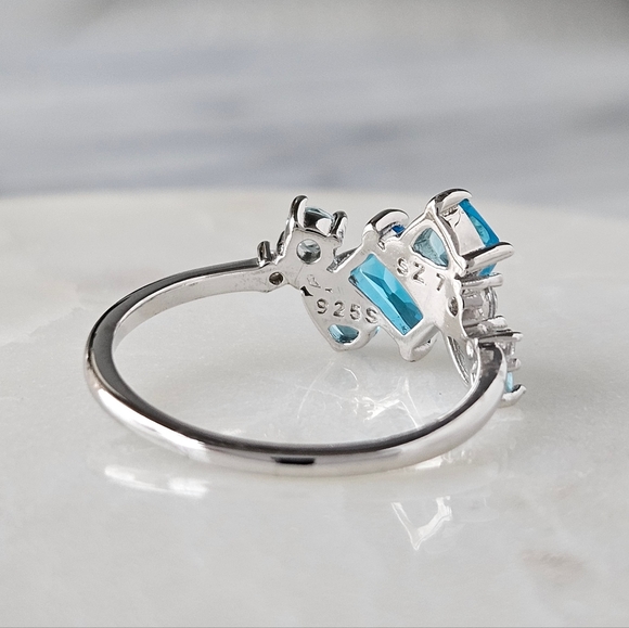 Blue Aquamarine Swarovski crystal ring, 925 Sterling Silver - Picture 5 of 7
